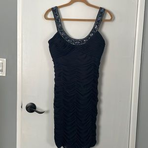 Xscape ruched short dress with beads -new